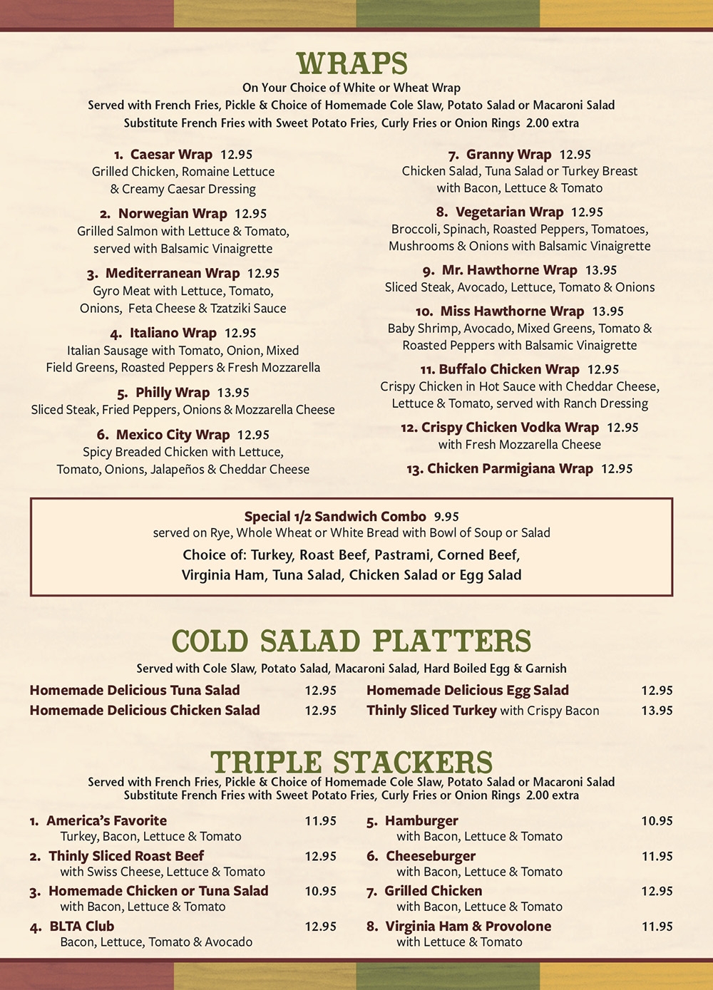 Diner Menu Classic Diner Foods at Hawthorne Diner